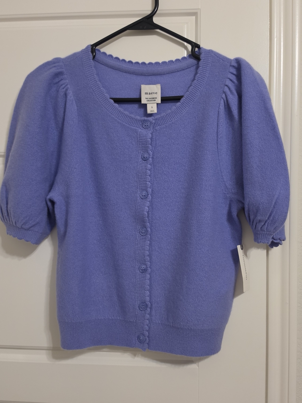 Maeve Periwinkle Puff-Sleeve Button-Front Sweater